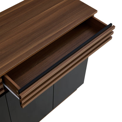 Dressoirkast – Sideboard – Buffetkast – Opbergkast – Kast – Zwart – 150x40x85 cm – MDF – 2 Lades & 4 Deuren – Ruime Opbergruimte