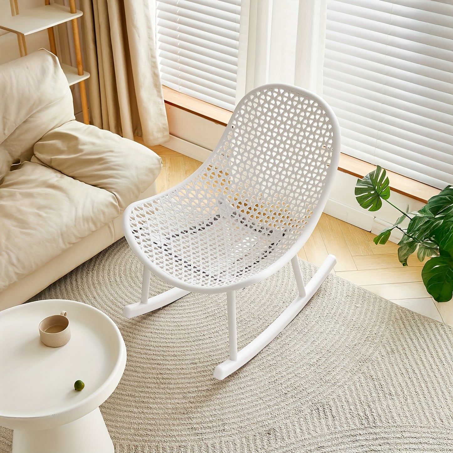 Rocking chair 2pcs set Ergonomic design for living room bedroom study Indoor PP material up to 200kg loadable Modern White, Chaise Confortable, Chaise Longue, Chaise Pliable, Cozy Seating, Bedroom Seating, Minimalist Design,