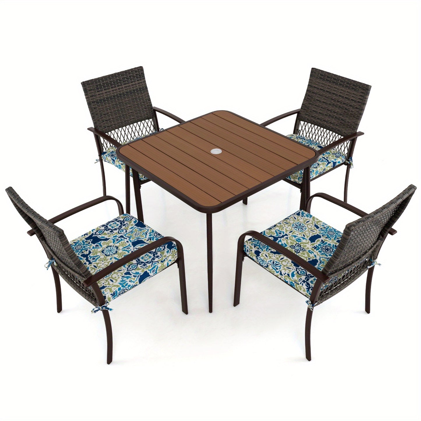 5-delige tuinset – tuinmeubelset – loungeset – terrasset – buitenmeubels – PE-rattan en metaal – vierkante tafel 80x80 cm met parasolgat