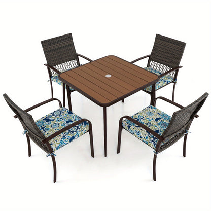 5-delige tuinset – tuinmeubelset – loungeset – terrasset – buitenmeubels – PE-rattan en metaal – vierkante tafel 80x80 cm met parasolgat