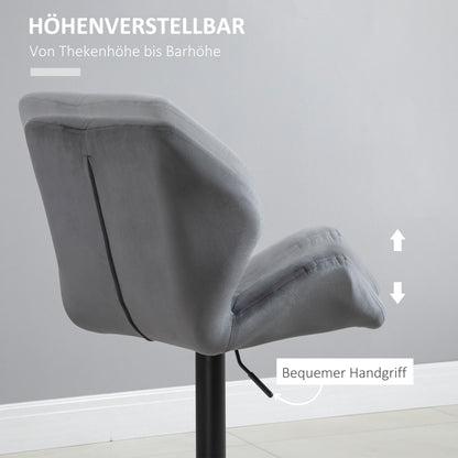Barstoel – Barkruk – Hoog Krukje – Barstoel Set – Barkrukken – Grijs – Fluweelzacht Bekleed – 360° Draaibaar & In Hoogte Verstelbaar