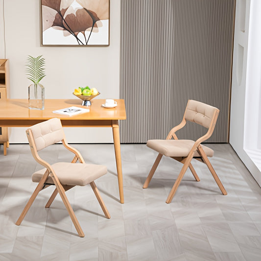 2-Pack Folding Chairs with Cushions - Heavy-Duty Metal Frame & Khaki Cushioned Seats, Space-Saving Folding Mechanism, Easy Assembly for Indoor/ Use - Modern Beige/ Brown Folding Dining Chairs for Weddings, Parties, Offices, B