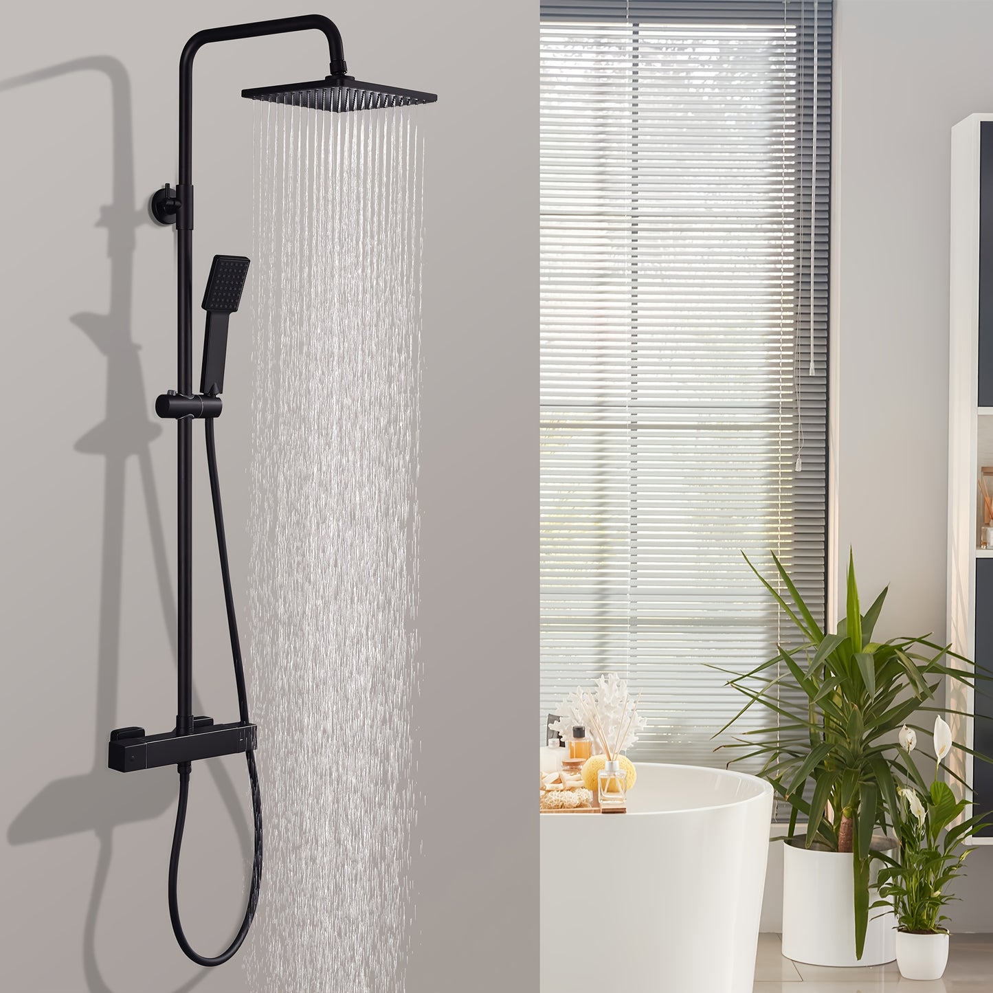 Zwart Douchesysteem – Douche Thermostaat – Regendouche – Handdouche – Douchekraan – Matzwart – Roestvrij Staal – Veiligheidsstop 38°C
