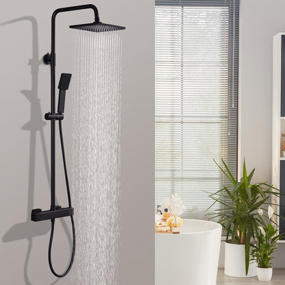 Zwart Douchesysteem – Douche Thermostaat – Regendouche – Handdouche – Douchekraan – Matzwart – Roestvrij Staal – Veiligheidsstop 38°C