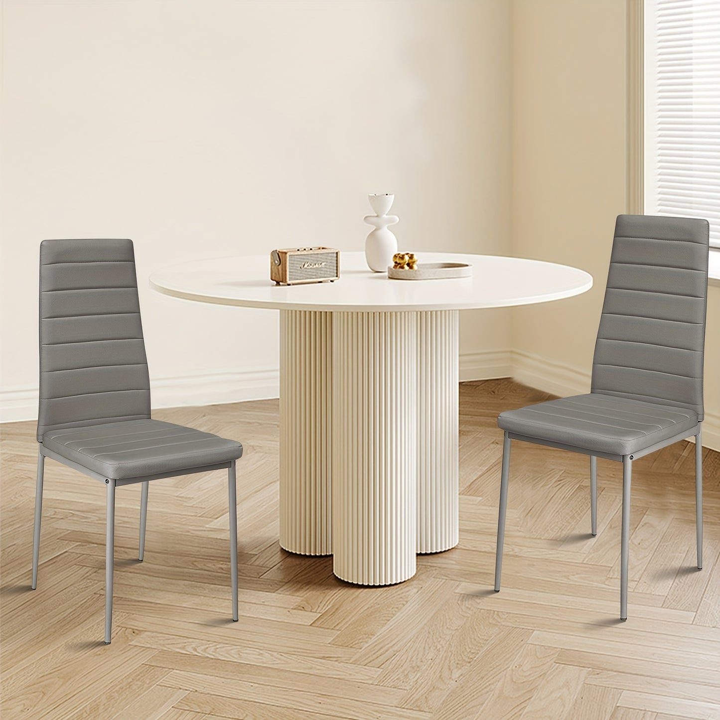 Set van 6 Eetkamerstoelen – Grijs Kunstleer met Stevige Metalen Poten – Moderne en Comfortabele Stoelen voor Keuken of Eetkamer