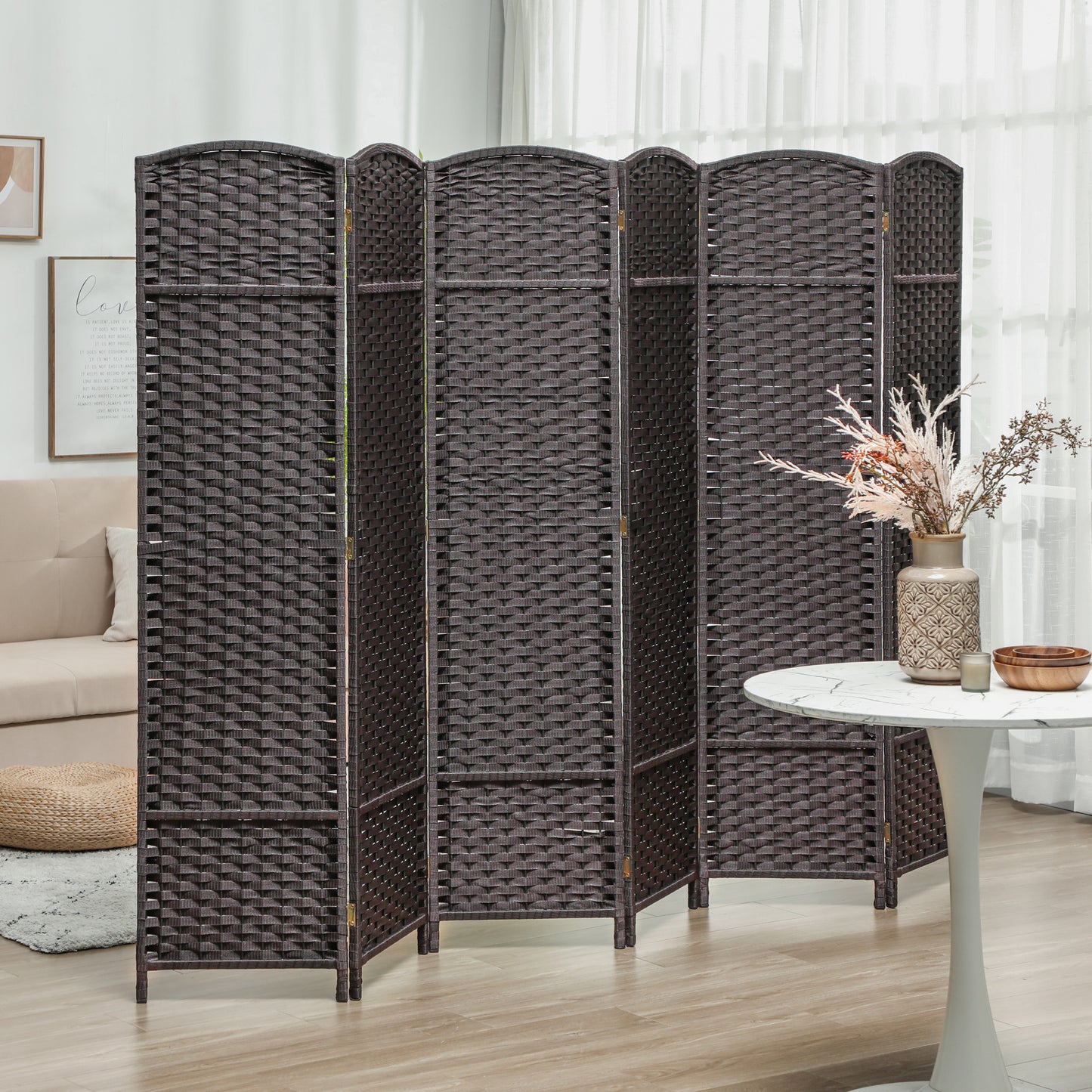 Kamerverdelersysteem – Kamerscherm – Roomdivider – Scheidingswand – Privacywand – 6-panelen – Opvouwbaar en Lichtgewicht – Bruin