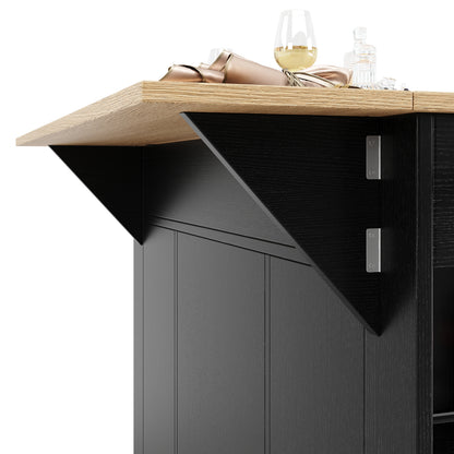 Keukentrolley – Keukenwagen – Keukenmeubel – Werkstation – Serveerwagen – Uitklapbaar Werkblad – Houtlook MDF – 106×50/78×90,5 cm – Zwart