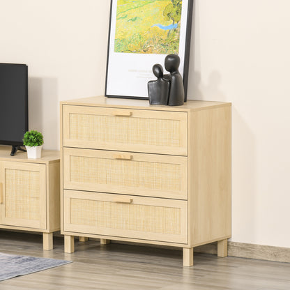 Commode – Ladekast – Dressoir – Opbergkast – Kast – 3 Ruime Lades – MDF Licht Houtdecor 80x40x80 cm