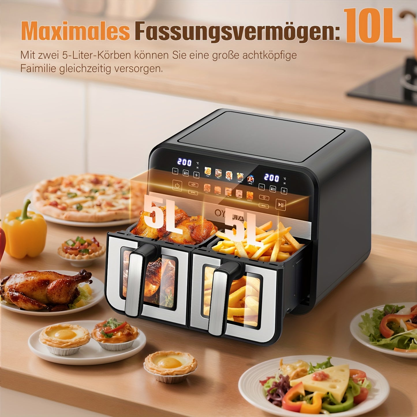 Airfryer – Friteuse – Heteluchtoven – Heteluchtfriteuse – Oven – 10,5L DualZone Met Dubbele Mand – 2600W Vermogen Met Touchscreen Bediening