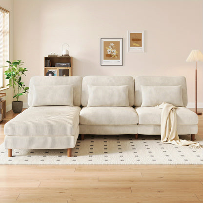 Hoekbank – Hoeksalon – Loungebank – Zithoek – Modulair – Extra Lang 256 cm – Ergonomisch Comfort – Corduroy Stof Met Massief Houten Frame