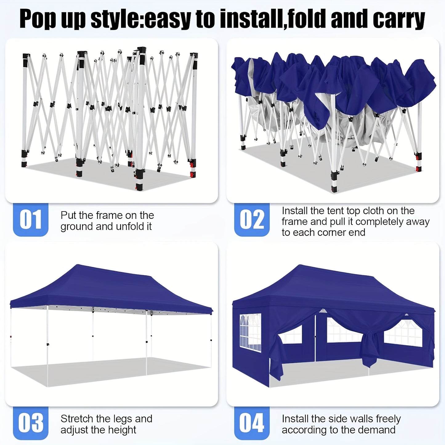 Pop-Up Partytent – Partytent 3x6 Meter – Feesttent – Tent Met Zijwanden – Lichtgewicht Legering Frame – 6 Afneembare Zijwanden