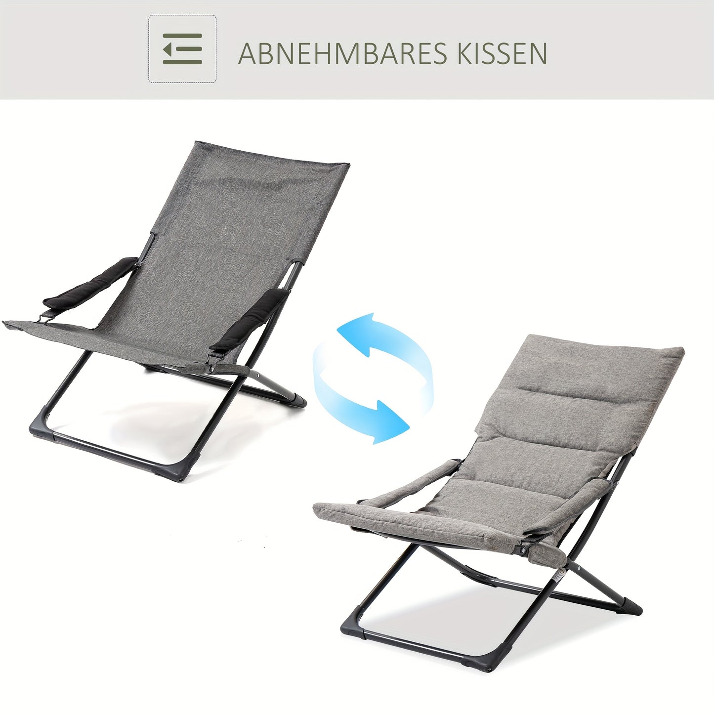 Opvouwbare Stoel – Klapstoel – Zitstoel – Binnenstoel – Relaxstoel – Verwijderbaar Kussen – Stevig Stalen Frame – Grijs – 66x94x79 cm