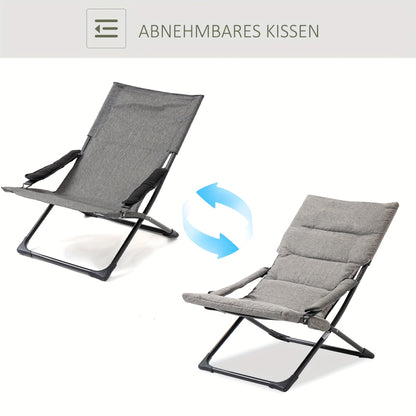 Opvouwbare Stoel – Klapstoel – Zitstoel – Binnenstoel – Relaxstoel – Verwijderbaar Kussen – Stevig Stalen Frame – Grijs – 66x94x79 cm
