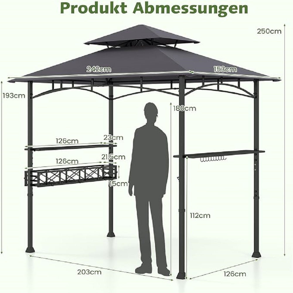 Buiten Grill Gazebo – Barbecue Tent – BBQ Overkapping – Grill Shelter – Buitenkeuken Prieel – 8 x 5 ft Groot – Dubbel Geventileerd Dak – 2 Zijtafels & 10 Haakjes