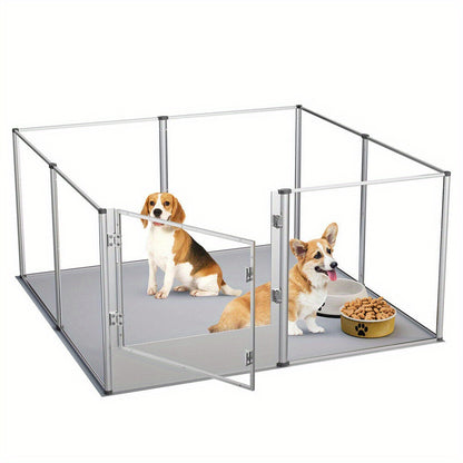 Acrylic Hondenren – Dierenren – Puppyren – Binnenren – Kattenren – Transparant Speelren 120x120x61cm – Waterdichte Onderlegger – Veilige Lock Deur