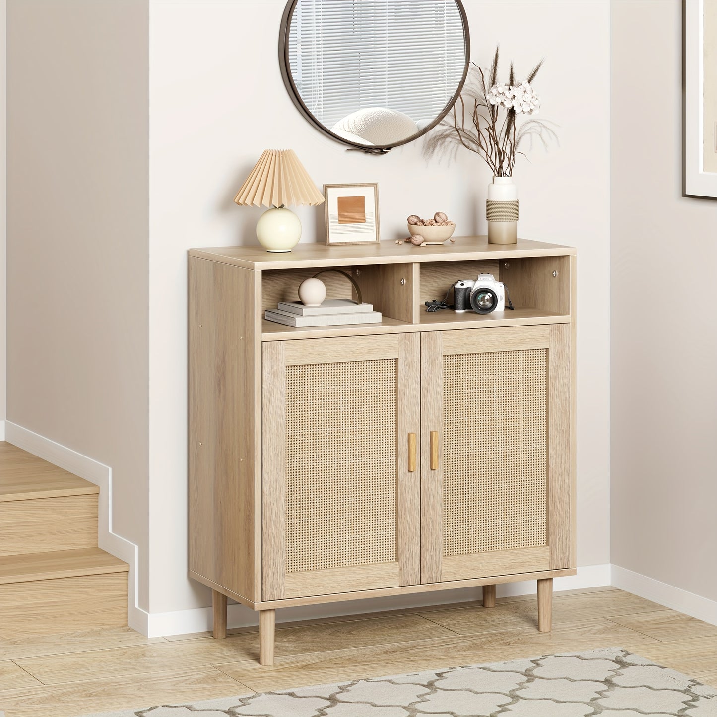 Sideboard Buffetkast – Dressoir – Opbergkast – TV-meubel – Halmeubel – Rattan Accenten – Ruime Opbergruimte – Stijlvol Tijdloos Design