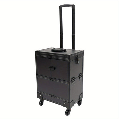 YIYIBYUS Professional Right-Angle Rolling Makeup Trolley - Durable PU Beauty Organizer with Multiple Compartments & Trays, Black Cosmetic Case for Makeup Artists, Nail Technicians, Hairdressers - Salon & Travel Use