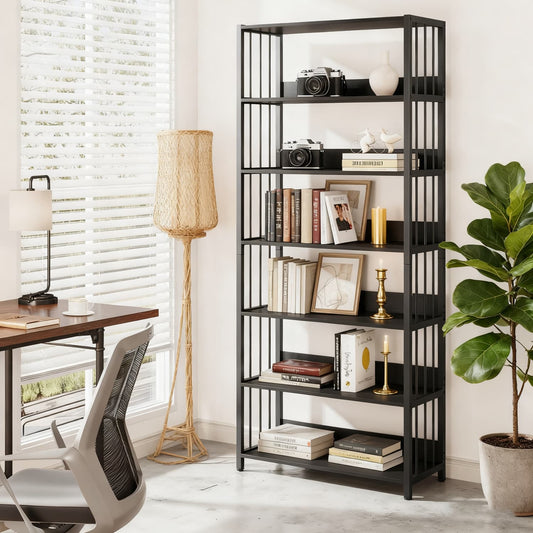 Boekenkast – Boekenrek – Opbergkast – Vakkenkast – Stellingkast – Industrieel Design – 6 Planken – Metaal En Hout – 80x30x190 cm