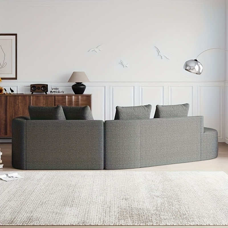 Hoekbank Oversized Hoeksalon Modulaire Bank Loungebank Modulair Zithoek – Grijs Neutrale Stof – Wolkvormige Rugkussens – 4 Sierkussens – Geschikt Voor 4 Personen