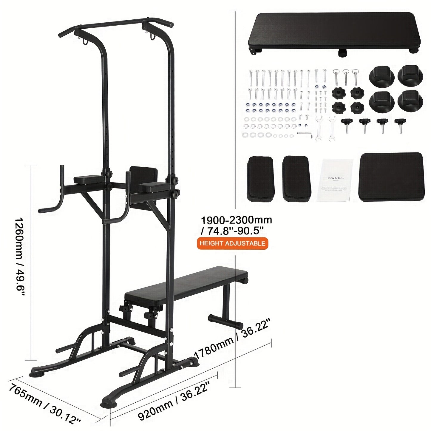 Power Tower – Thuisfitnessapparaat – Krachttrainer – Fitnessstation – Workoutstation – Verstelbare Pull-Up Bar – Maximaal 200 Kg Belastbaar