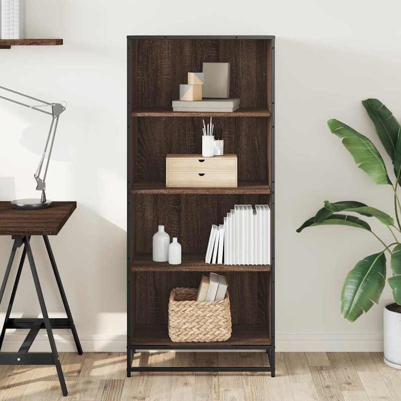 Bookshelf 60X35X139 Cm Made of Treated Wood in Brown Oak Color. Vertical Shelves, Sturdy And Durable, Attractive, Ample Storage Space, Smooth Surface, Moisture-Resistant, Warp-Resistant, And Split-Resistant, Suitable for Offi
