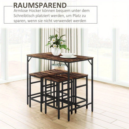 Bartafelset – Barset – Bistroset – Barkrukset – Eettafelset – Ruimtebesparend Ontwerp – Melamine Tafelblad & Stalen Frame – Rustic Bruin/Zwart – 4 Inklapbare Krukken