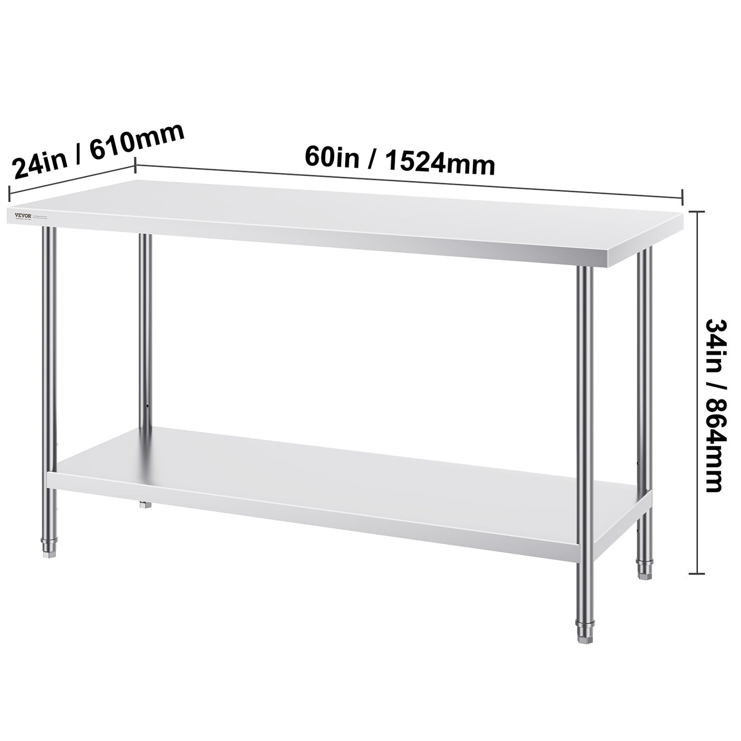 Werktafel Roestvrij Staal – Werkbank Keukentafel Tafeltje Werkoppervlak – 152x61x86 cm – Hygiënisch Stevig Duurzaam – Professioneel Gebruik Ergonomisch