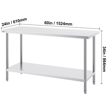 Werktafel Roestvrij Staal – Werkbank Keukentafel Tafeltje Werkoppervlak – 152x61x86 cm – Hygiënisch Stevig Duurzaam – Professioneel Gebruik Ergonomisch