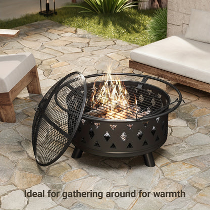 Buitenhaard – Tuinhaard – Vuurkorf – Terrashaard – Barbecuehaard – Zwart – 2-in-1 Multifunctioneel – Inclusief Vonkenvanger en Weerbestendige Afdekhoes
