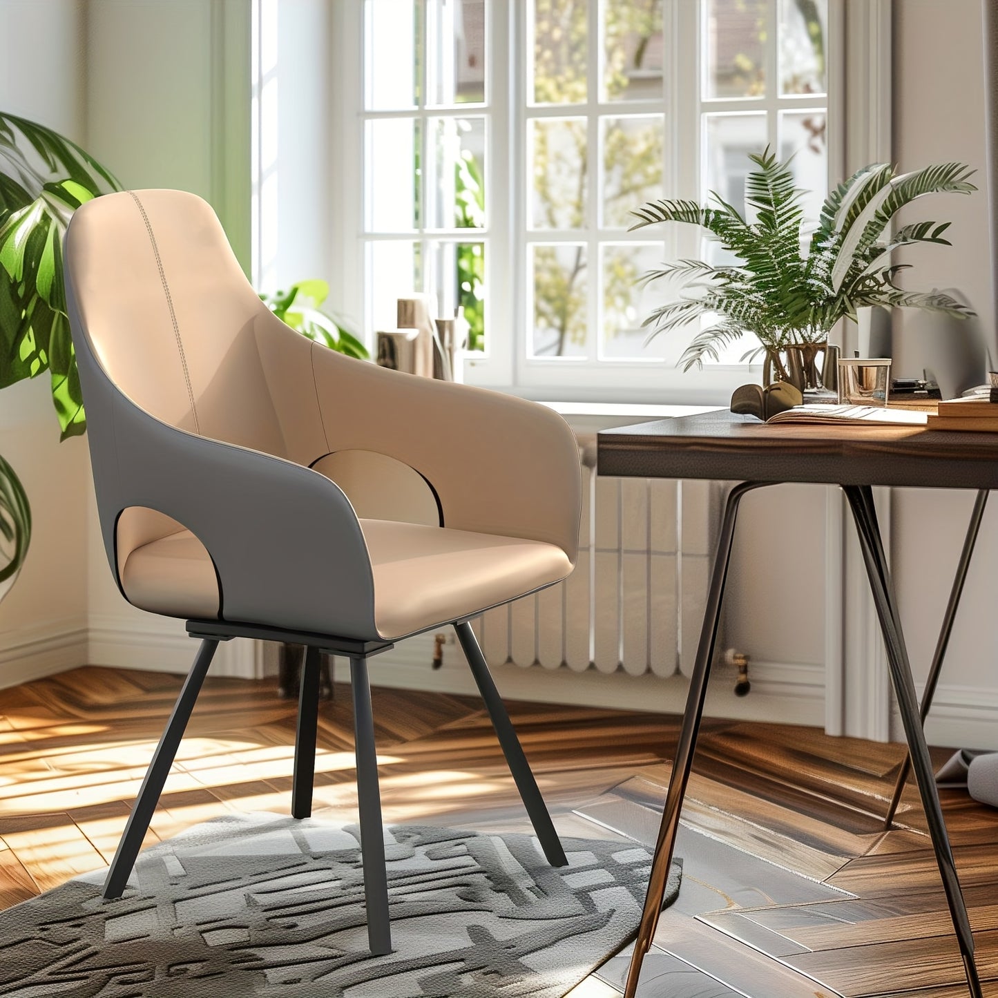 Eetkamerstoelen – Stoelen – Draaistoelen – Zitstoelen – Armleunstoelen – Modern Design – Memory Foam Zitting – Microfiber PU Bekleding – Set Van 2 – Khaki