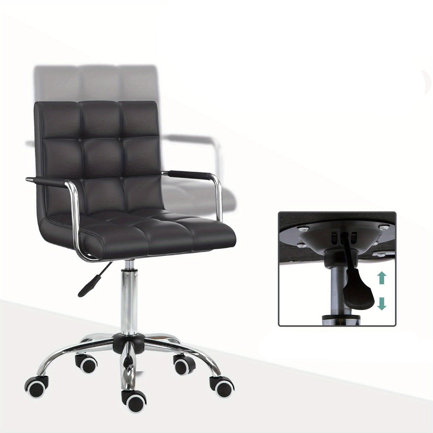Bureaustoel – Ergonomische Stoel – Kantoorstoel – Office Chair – Werkstoel – Verstelbare Hoogte – Zwart PVC Bekleding – Comfortabele Armleuningen