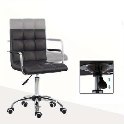 Bureaustoel – Ergonomische Stoel – Kantoorstoel – Office Chair – Werkstoel – Verstelbare Hoogte – Zwart PVC Bekleding – Comfortabele Armleuningen