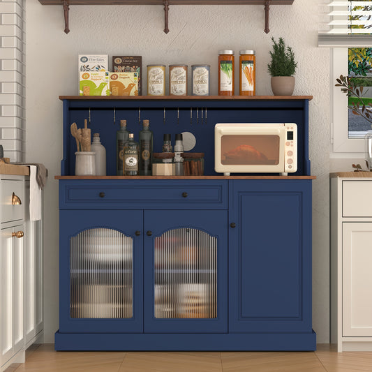 3-Tier Microwave Cabinet with 3 Wooden Doors, Large Storage Organizer Shelf with Wheels for Kitchen, Pantry, Countertop, Kitchen Organization, Pantry Cabinet, Vintage Style, Classic Design, Durable Construction, Wooden Doors,
