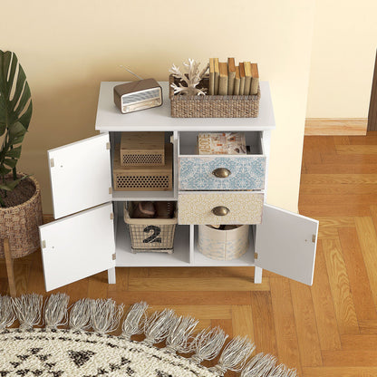 Sideboard – Dressoir – Opbergkast – Bijzetkast – Ladekast – Wit Shabby Chic – Massief Dennenhout – Compact Formaat 68x34x80 cm