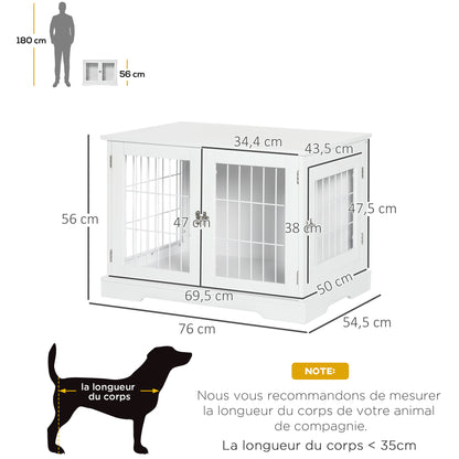 Hondenbench – Hondenkooi – Hondenhok – Hondenhuisje – Wit 2-in-1 Met Tafelblad – Twee Lockbare Deuren – Stevig MDF En Metaal – Compact Voor Kleine Honden