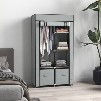 Kledingkast – Garderobekast – Opbergkast – Kleerkast – Vouwkast – 5 Kledingstangen – Stevig Metalen Frame – Lichtgrijs Textiel – Inklapbaar – Makkelijk Te Monteren