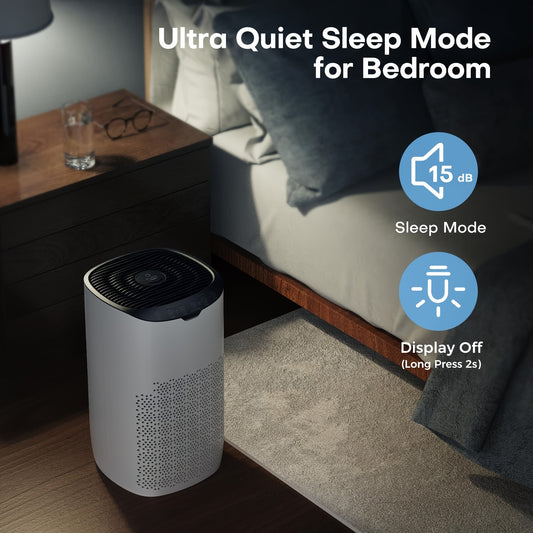 AROEVE Portable HEPA Air Purifier with Wi-Fi & Voice Control, 300m³/h CADR, 25dB Ultra Silent, 120m² Coverage, 3-Stage HEPA Filter, 3-Color Display, 3-Mode Operation (Auto/Manual/Standby), 3-Color Temperature Control, 3-Col