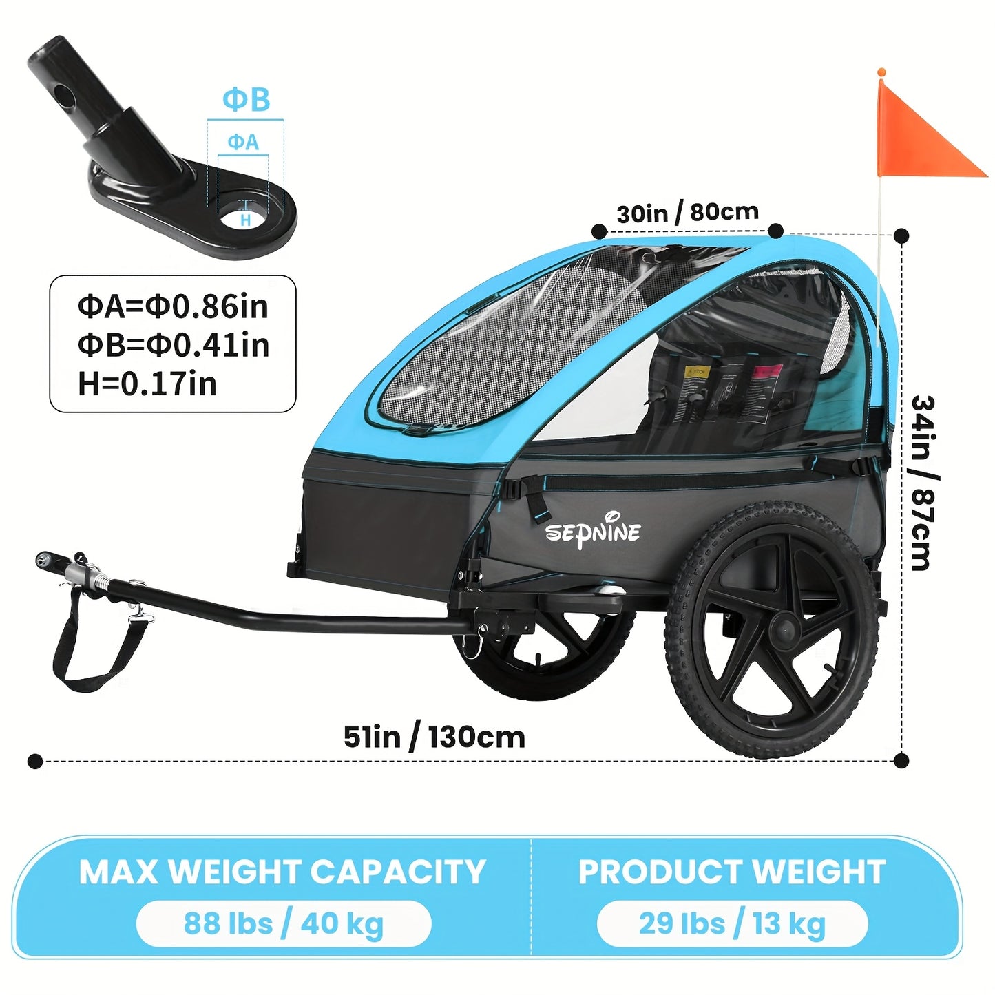 Fietskar – Fietsaanhanger – Kinderwagen – Tweezitter – Bagagekar – Opvouwbaar – Opblaasbare Wielen – Maximaal 40 kg draaggewicht