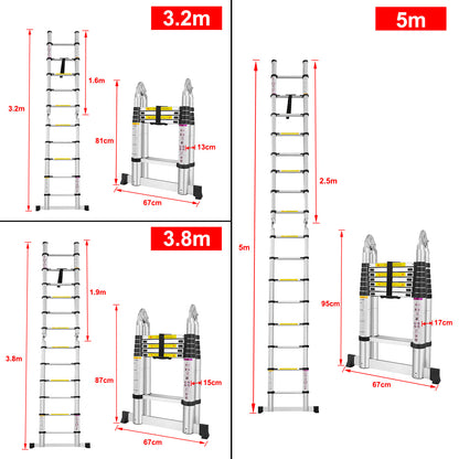 Telescopische Ladder – Uitschuifladder – Vouwladder – Aluminium Ladder – Uitklapbare Ladder – Max 3,8 Meter – Lichtgewicht Aluminium – Balansbalk Met Wielen