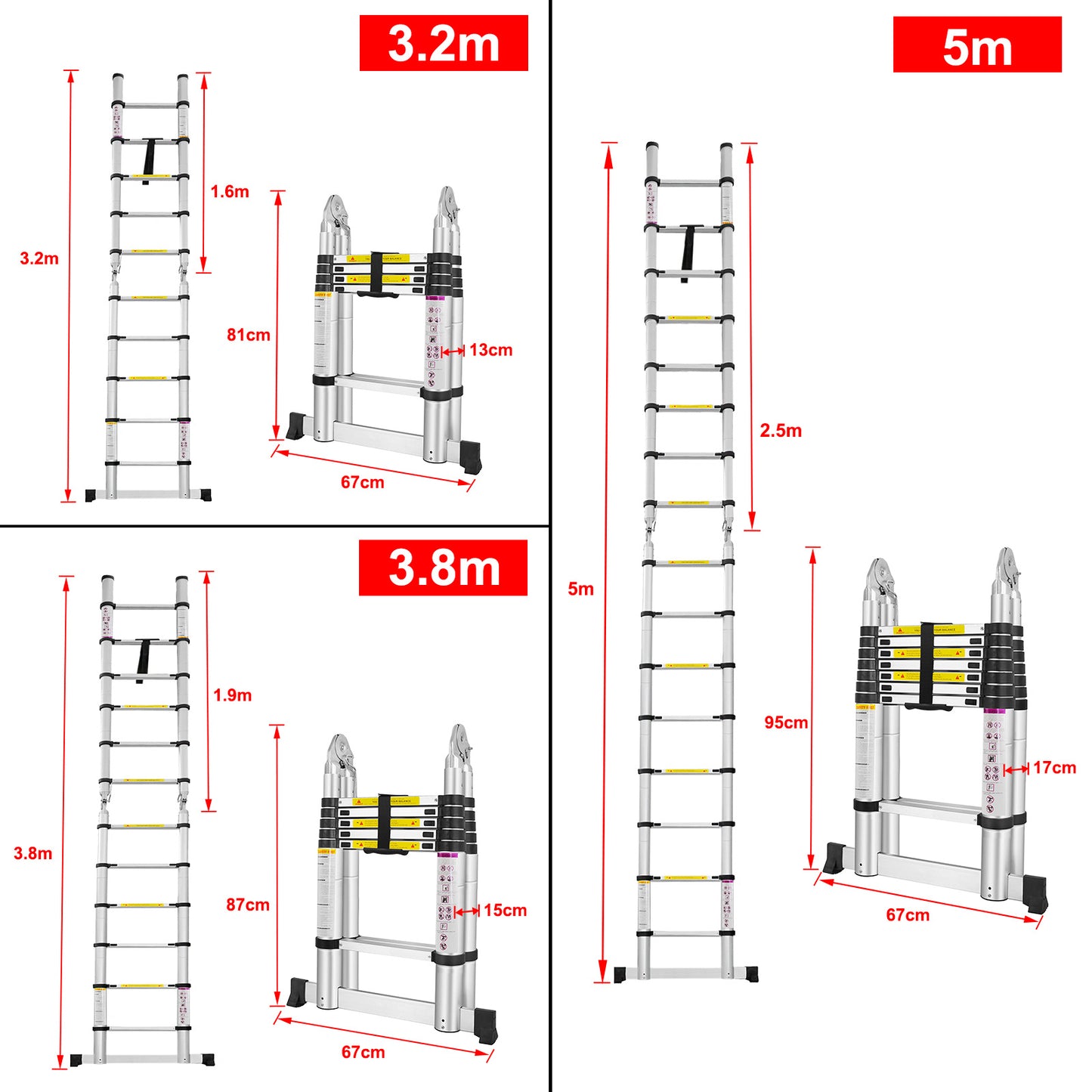 Uitschuifbare Aluminium Ladder – Inklapbare Ladder – Telescopische Ladder – Opvouwbare Ladder – Werkplaatsladder – 5 Meter Lengte – Balansstang en Wieltjes – 150 kg Belastbaar