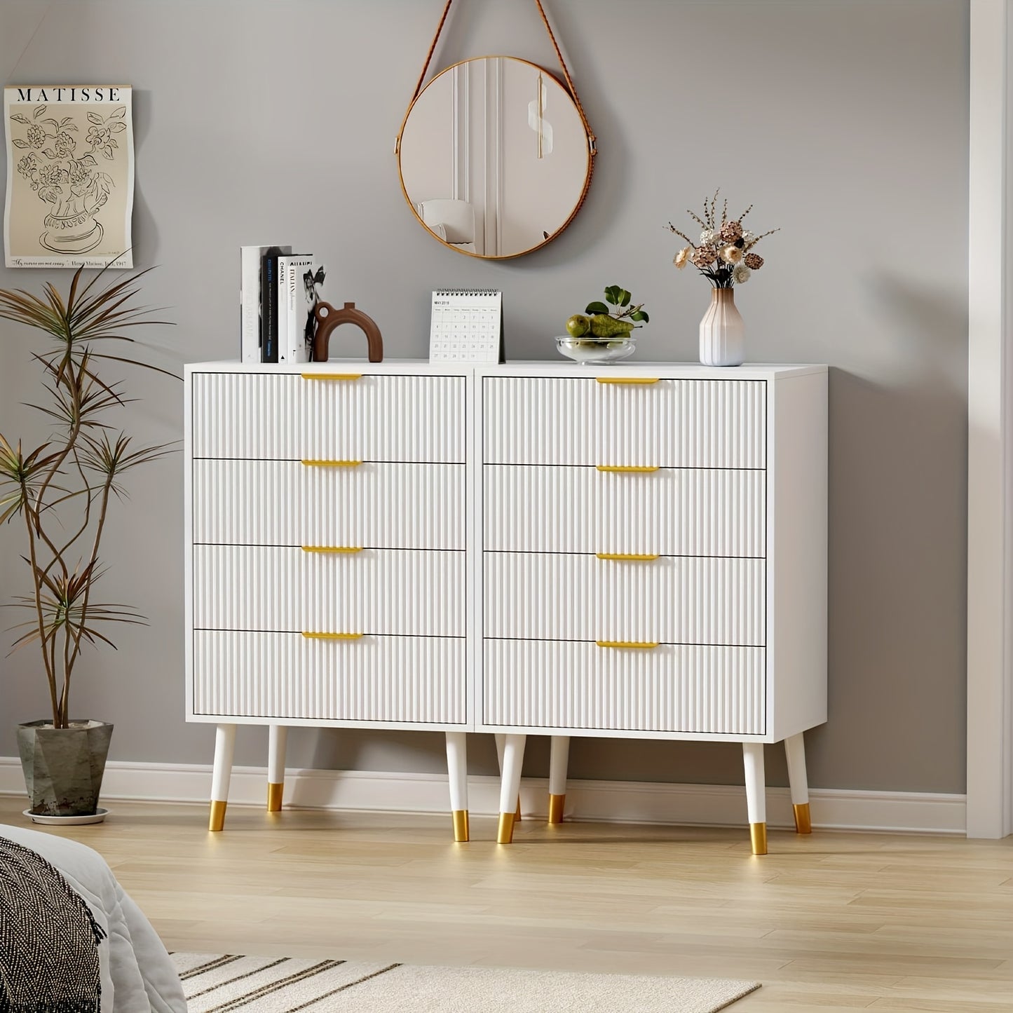 Ladekast – Dressoir – Ladenkast – Opbergkast – Ladekast Wit Goud – 4 Laden – Compact Design – Stevig Houten Meubel