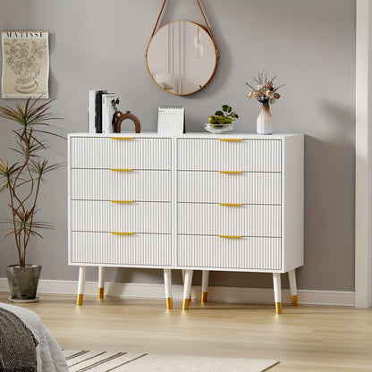 Ladekast – Dressoir – Ladenkast – Opbergkast – Ladekast Wit Goud – 4 Laden – Compact Design – Stevig Houten Meubel