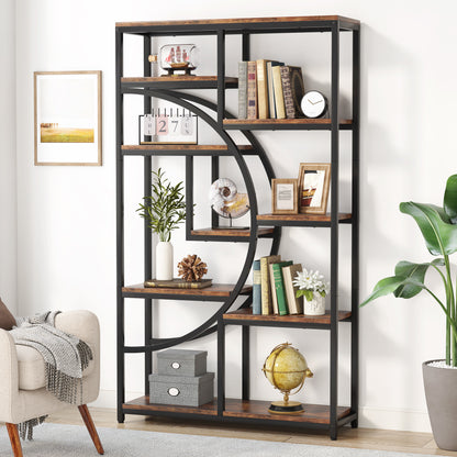 Boekenkast – Open Rek – Wandkast – Roomdivider – Opbergmeubel – Industrieel Design – 9 Vakken – Robuust Metaal & Hout Bruin