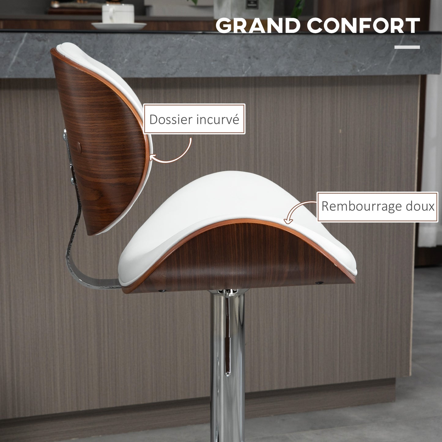 Barkrukken – Barstoelen – Keukenstoelen – Krukken – Barkruk Set Wit – Verstelbare Hoogte – Draaibare Zitting – Hardhouten Frame – Comfortabele Rugleuning