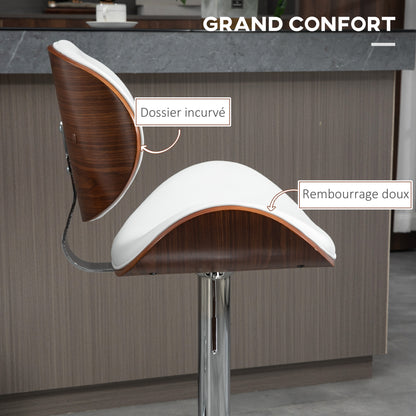 Barkrukken – Barstoelen – Keukenstoelen – Krukken – Barkruk Set Wit – Verstelbare Hoogte – Draaibare Zitting – Hardhouten Frame – Comfortabele Rugleuning