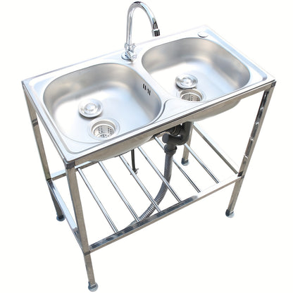Dubbele Spoelbak – RVS Spoelbak – Keukenspoelbak – Garage Spoelbak – Tuinspoelbak – 75x40x83 cm – Roestvrij Staal – Warm- en Koudwaterkranen