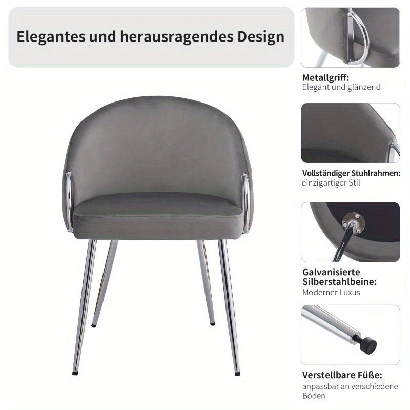 Velours Stoelen – Eetkamerstoelen – Bureaustoelen – Slaapkamerstoelen – Design Stoelen – Grijs Metaal – 8 cm Dikke Schuimvulling – Verstelbare Metalen Poten