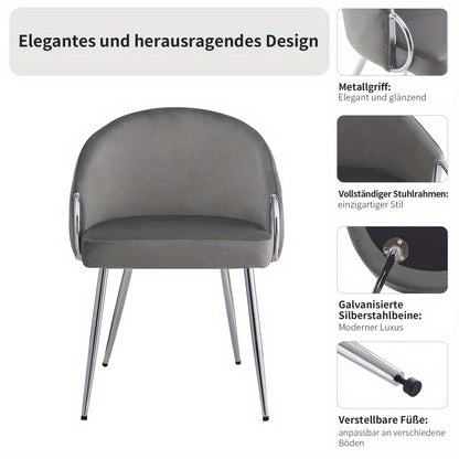 Velours Stoelen – Eetkamerstoelen – Bureaustoelen – Slaapkamerstoelen – Design Stoelen – Grijs Metaal – 8 cm Dikke Schuimvulling – Verstelbare Metalen Poten