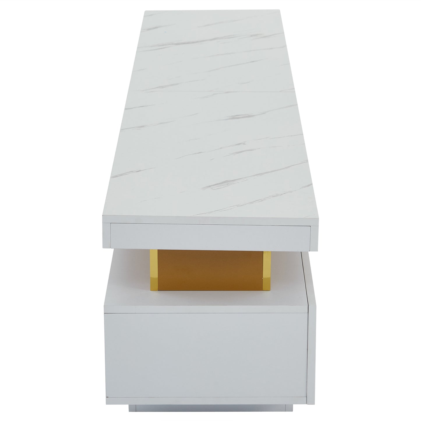Modern TV-meubel – Tv-meubel – Lowboard – Tv-kast – Mediameubel – Marmerlook – 3 Laden – Kabeldoorvoer – Geschikt voor TV’s tot 90 inch – Wit-Goud