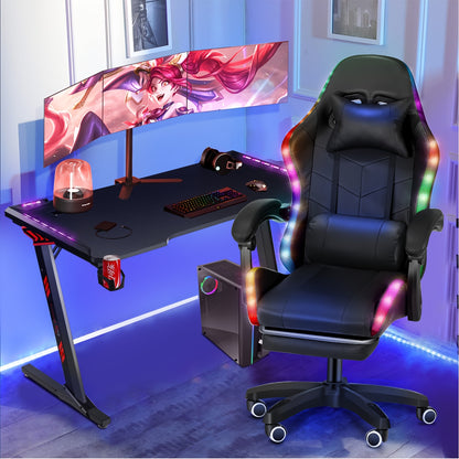 Gamingstoel – Gamestoel – Zithoekstoel – Bureaustoel – Computerstoel – RGB Verlichting – Ingebouwde Speakers – Ergonomisch Recliner – Verstelbare Hoogte – Opvouwbare Basis – Zwart